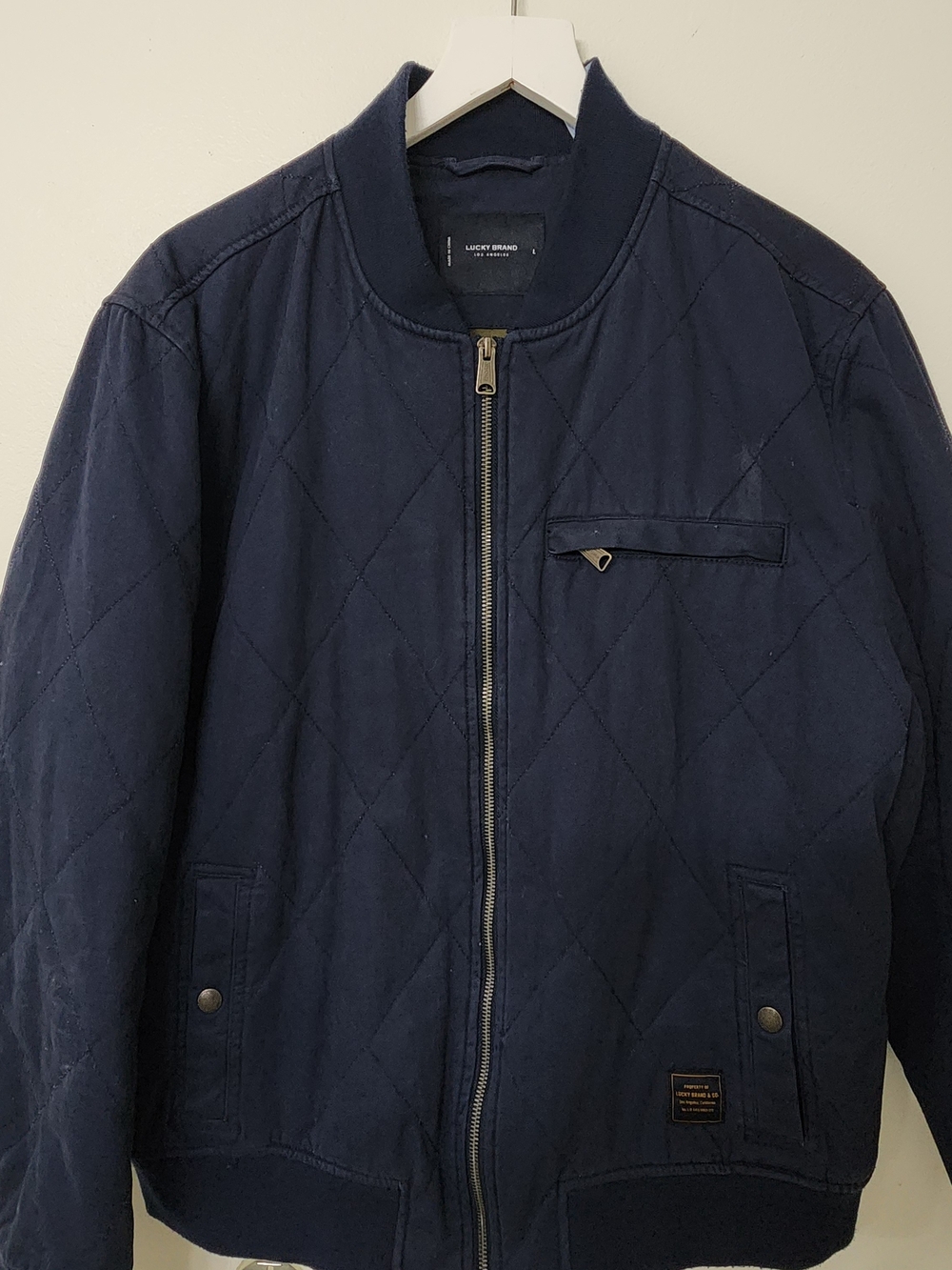 Lucky Brand Mens Navy Quilted Bomber Jacket Size Large